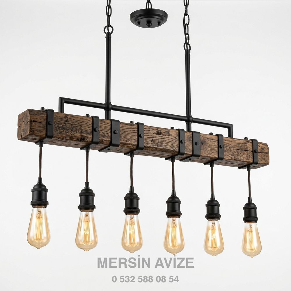 Ahşap Detaylı Rustik Sarkıt Avize